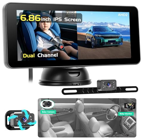 Ohradio Babybilkamera med 6,9 tum IPS-skärm bakre fasning stabilitet bakkamera registreringsskylthållare cam med för bilstol resor – mörkerseende vidvinkel DC 12 V bil baby baksäte plug-and-play