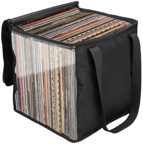 Jokapy Vinyl Record Storage Box Holds up to 50 12-Inch Records Clear Vinyl Records Carrying Bag Collapsible Large Capacity Record Album Holder Vinyls Albums for Traveling Store Collection