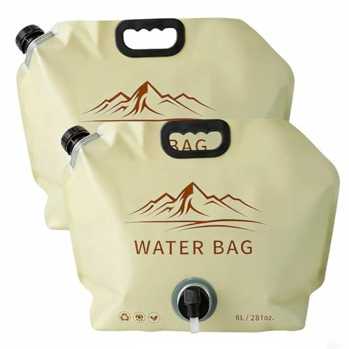 HONG LIN Collapsible Water Container with Spigot, 2 Pack 8L Leakproof Foldable Water Carrier, Wide Mouth Lightweight Water Bag for Camping, Hiking, Picnic, Outdoor Travel
