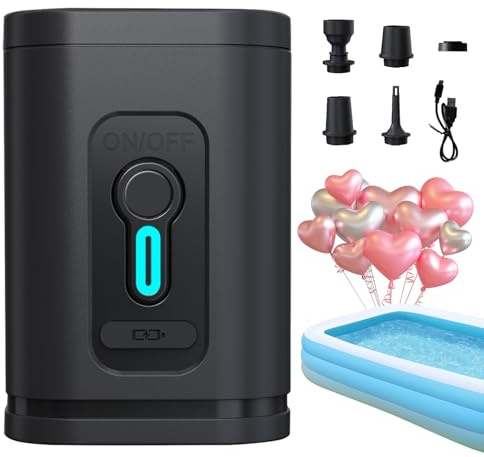 Pompa ad aria elettrica ricaricabile - Gonfiatore alto 200L/min, batteria 700mAh con cavo di tipo C, kit 5 ugelli per galleggianti per piscina | Pompa ad aria per sacchetti sottovuoto materassi