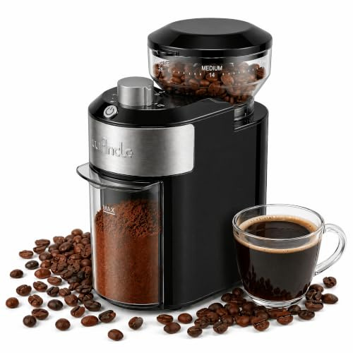 Wancle Macinacaffè Elettrico, Macinacaffè regolabile con 28 livelli di macinatura, macinatura precisa per 2-12 tazze, Per Espresso, caffè filtro e French Press, 220V