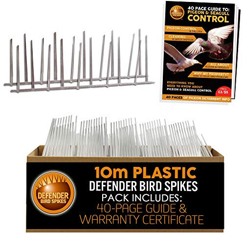 Defender Bird Spikes | Narrow Plastic Pigeon Deterrent | Pigeon Information Guide | 10 Metre Pack