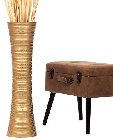 Leewadee Große Deko Bodenvase Für Dekozweige, Hohe Standvase Für Pampasgras, Design Holzvase, 65 cm, Gold