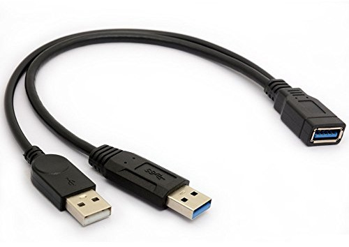 BSHTU USB 3.0 Cable Dual Power Charge Cables Y Adapter Type A Lead Male to Female Extension Code 30cm (5Gbps Data Transfer and Charging)