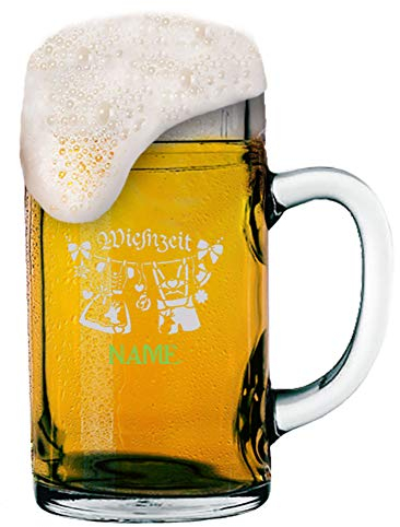 MeinGlas - Caraffa graduata da 1 l, con incisione personalizzata [nome] e [motivo], Vetro, Tempo di prato, 1 l