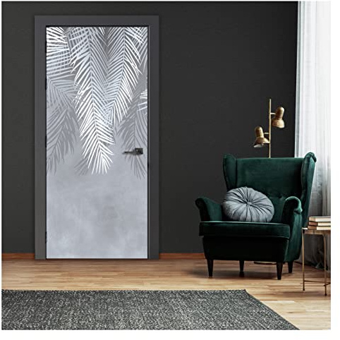 Türtapete Federn Grau - 91x211 cm einteilig inkl. kleister - Türposter Vlies Fototapete für Tür Wohnzimmer Küche Badezimmer Türaufkleber Türfolie UV-Beständig Montagefertig