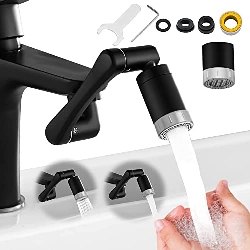 Wasserhahn Aufsatz, Yeelan 1440° Drehbarer Multifunktionaler Verlängerungshahn mit 2 Sprühfunktion, Universal Luftsprudler Wasserhahn für Bad Küche, Perlatoren für Wasserhähne (Schwarz)