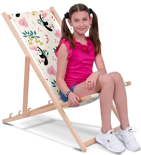 DreamRoots Kinder Liegestuhl Outdoor, Klappbarer Gartenstuhl für Draußen, Faltbarer Campingstuhl mit Waschbarem Bezug aus 100% Polyester bis zu 130 kg