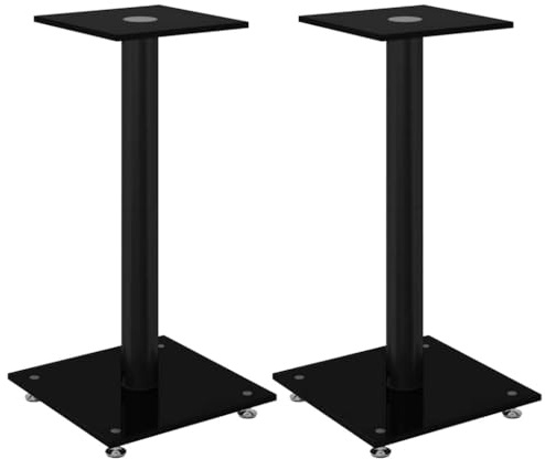 vidaXL Soportes de Altavoces 2 uds Vidrio Templado Negro 1 Pilar, Soporte para Altavoz de Suelo, Soporte para Barra de Sonido, Estante para Altavoces