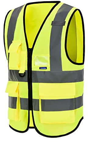 AYKRM Plusieurs Couleurs 7 Poches de Classe 2 Gilet de sécurité Haute visibilité Devant avec des Bandes réfléchissantes, Gilet Jaune - Unisexe