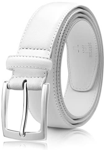 Milorde Ceinture en cuir véritable pour homme, faite à la main, 100 % cuir de vache, designs de mode et classiques pour le travail, les affaires et les loisirs, blanc classique, 42 (Fits waist 40-41)
