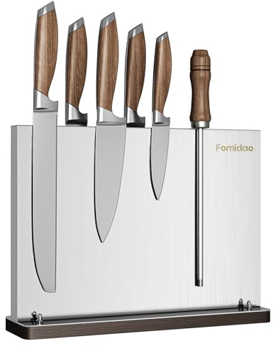 fomidao Bloque magnético para cuchillos, soporte magnético de acero inoxidable, bloque magnético de cuchillos sin cuchillos, de doble cara para almacenamiento de cuchillos de cocina