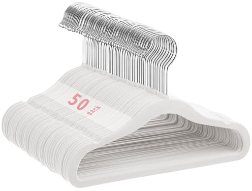 MangoKit Anti-Rutsch-Kinder Kleiderbügel aus Samt, Ultra-schlanke, platzsparende Baby-Kleiderbügel aus Samt, 360 Grad drehbarer Haken, robuste und langlebige Baby-Kleiderbügel, 50 Stück (28cm, Weiß)