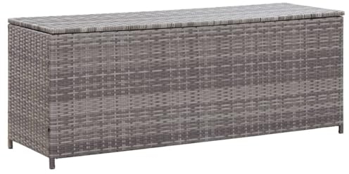 Homgoday Garten Auflagenbox Gartenbox Aufbewahrungsbox Aufbewahrungstruhe Kissenbox Kissentruhe Auflagentruhe Holztruhe Gartenkiste Grau 150x50x60 cm Poly Rattan