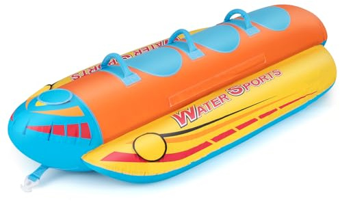 GYMAX Bananenboot, Wassersport Tube für Boot, Schleppschlauch bis zu 231 kg belastbar, aufblasbarer Bootsschlauch für 3 Personen, Wassersport Schleppschläuche, Motor-Boot für Jugendliche & Erwachsene