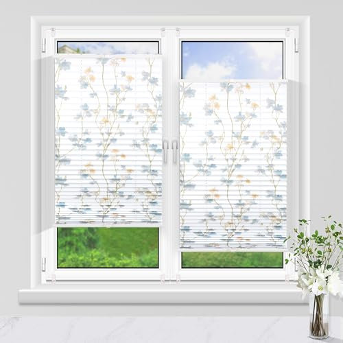 Allesin Plissee ohne Bohren verdunkelung mit Muster verdunklungsplissee Klemmfix, Botanisch Blumen 50x130cm (BxH) Thermo Plisees Blickdicht 100% verdunklung für Fenster & Tür