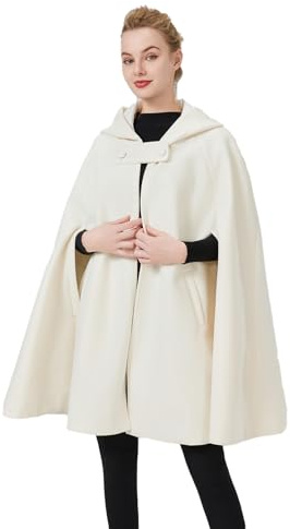 BEAUTELICATE, mantello con cappuccio, in misto lana, da donna, poncho, cappotto, trench sciolto, abito da sera, per matrimonio, autunno, inverno, Halloween, Natale, Taglia unica