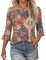 Kistore Womens Tops 3/4 Length Sleeves CrewNeck Shirts Tunic Blouses Dressy Casual Trendy Blouse Dress Tshirts Elbow Length Sleeve Tees M
