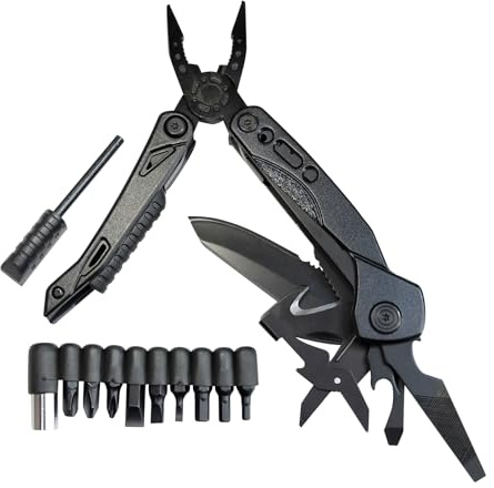 The Roaming Oak Camping Multi Tool, 22 in 1 Folding Pocket Pliers with Sheath Stainless Steel Gadgets Gifts for Men Fishing Hiking, Black