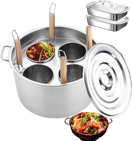 GIQKDZNUO Juego de Olla para Espaguetis con Insertos de 3/4 | Ollas para Pasta y ollas de cocción Manual | Vaporera para reuniones Familiares, Uso en Interiores y Exteriores, 4 Orificios