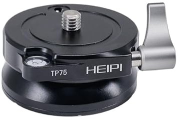 HEIPI TP75 Tripod Leveling Base for Camera Quick Tripod Head Plate with +/-5° Tilt Bubble Level 360 Rotation Base Aluminum Alloy 3/8 Screw Compatible with DSLR Cameras and Video Head, Gimbal Heads