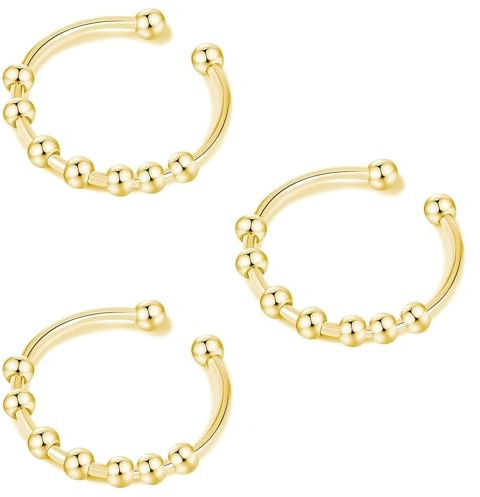 YOGAZEN 3 Stück Anxiety Ring Gold, Anti Stress, Shade Anxiety Ring, Edelstahl Angst, Stressring Ringe, für Panikattacken Daumenring,Finger Stimmungsring, Frauen (Gold)