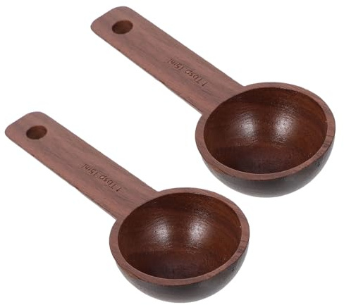 NUOBESTY 2 pezzi Cucchiaio Misuratore in Legno Noce per Caffè in Grani Portatile e Resistente Cucchiaino Dosatore Compatto per Casa e Viaggio