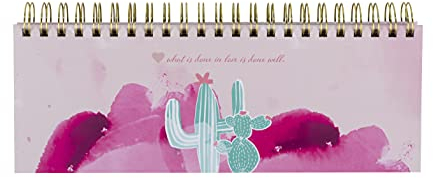 Rosa Tischkalender ohne Datum Alpaka & Kaktus. Hochwertiger, moderner Wochenkalender, Querkalender für 52 Wochen +1. 1 Woche 2 Seiten. Verwendbar als Kalender 2025/2026