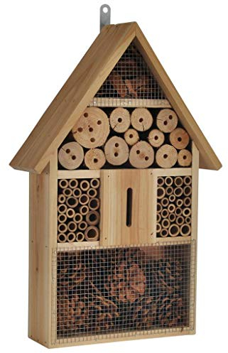 Bambelaa! XXL Insektenhotel Bienenhotel Insektenhaus mit Spitzdach aus Holz Unterschlupf für Wespen, Bienen, Schmetterlingen und Käfer aus Naturmaterialien Natur pur (48 x 31 x 10 cm) - 1 Stück