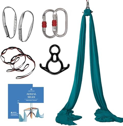 aum active Aerial Silks Starter Kit - Durable 9 Yards of Aerial Yoga Hammock with Hardware & Guide - Aerial Swing for Acrobatic Flying Yoga & All Levels (Aerial Rigging Point Up to 13ft)