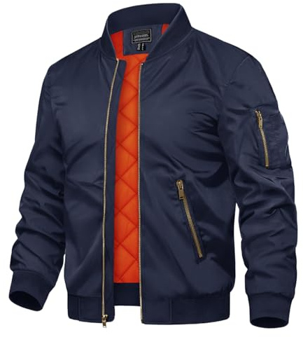 TACVASEN Mens Jackets Navy Bomber Jacket Winter Warm Coats Thicken Sportswear Zip pockets, L