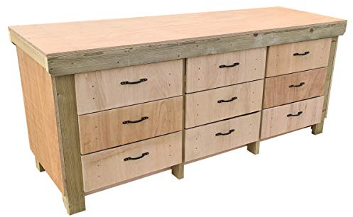 Arbor Garden Solutions Wooden Workbench Tool Cabinet - 18mm Eucalyptus Hardwood Top - Industrial Heavy-Duty Work Table (7ft)