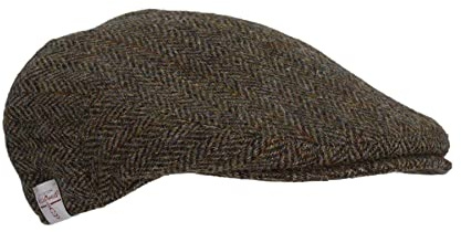 WALKER AND HAWKES - Men's Grey Brown 100% Scottish Harris Tweed Oakmoor Flat Cap