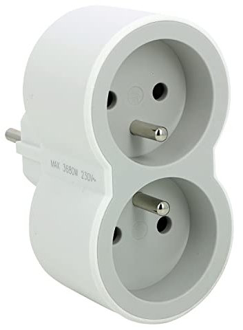 LEGRAND - Fiche Multiprise Biplite - 2 Prises Frontales avec Terre - Positionnement Vertical - Sécurité Enfant Intégrée - Blanc et Gris Clair