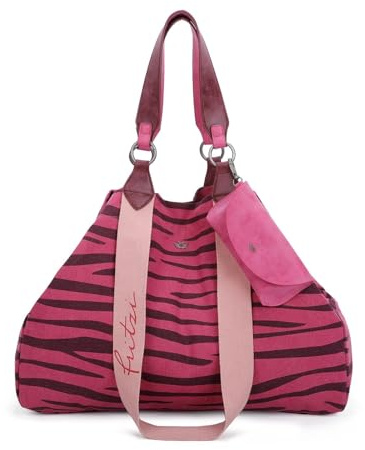 Fritzi Izzy Canvas Zebra Pink Shopper Baumwollmix Damen Handtasche Festival City Beach vegan abnehmbares Brillenetui Zebraprint 36 x 50 x 16 cm, Pink