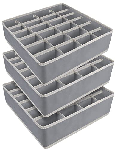 Yucch 3 Pezzi Organizer Cassetti, 24 Scomparti Pieghevole Porta Calzini da Cassetto Organizzatore Cassetti per Biancheria Mutande, Calze, Cravatte, Cinture (Grigio)