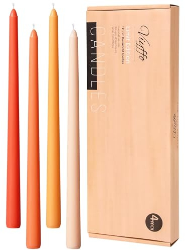 Viyffo 12 Inch Orange Taper Candles 4 Pack Unscented Smokeless Home Decor