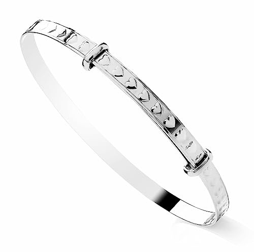 Old English Jewellers 925 Sterling Silver Heart Ladies Expanding Bangle - 925 Silver - Gift Boxed