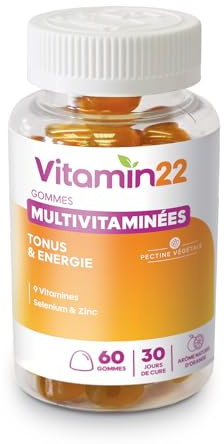 VITAMIN'22 - Gommes Multivitaminées Energy Boost - Complément alimentaire à base de 11 vitamines & minéraux - Tonus & Réduction de la fatigue - Goût orange - 60 gommes - Cure 30 jours