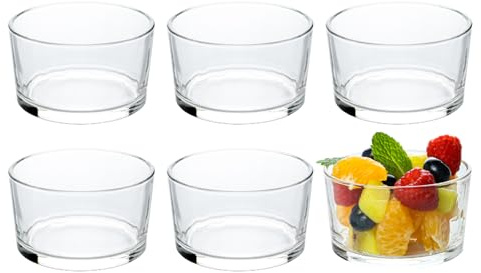HillSpring Glass Small Bowls, 7.5oz, Set of 6, Clear Mini Bowls for Dips, Sauces, Desserts, Side Dishes, Pudding, Fruit and Charcuterie Boards, Pinch Bowls for Meal Prep (6)
