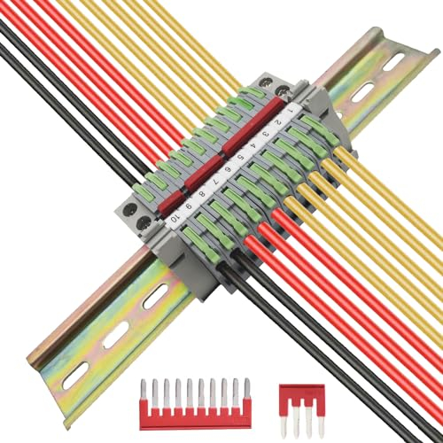 CTRICALVER Universal Din Rail Terminal Block Kit, DIN Rail Connectors, 10 pcs Grass Green Quick Connection Terminal with Marker Strips,Securing clipand, Guide Rail and Connection bar