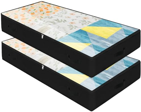 2er-Pack, weiche, staubdichte Unterbett-Aufbewahrungsbehälter, durchsichtiger Deckel mit 3-seitigem Reißverschluss, große Größe für die meisten Kleiderschränke im Schlafzimmer geeignet. Schwarz