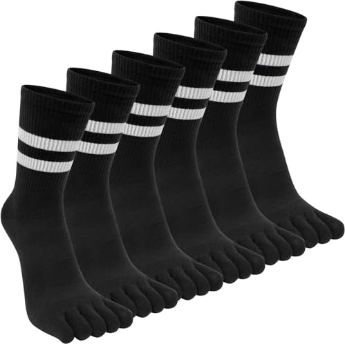 Kevaler Womens Toe Socks Tennis Socks Cotton Retro Striped Socks Five Finger Crew Socks Running Socks Classic for Daily Life, Fitness, Yoga, Sports, Workout, UK 4-8, 6 Pairs