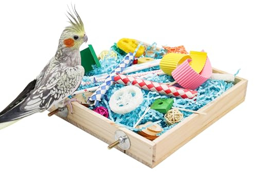Dnoifne Scatola per giocattoli per foraggiamento per uccelli, adatta per parrocchetti, calopsitte e piccole razze, accessori per gabbia per uccelli