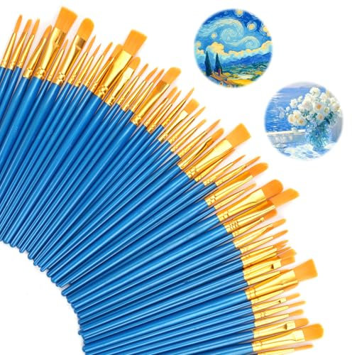 Künstlerpinsel Set, 50 Stück Acryl Pinsel Set, Pinsel für Acrylfarben, Nylon Aquarell Pinselset, Malpinsel Set, Pinsel Wasserfarben, für Details, Kunstmalerei, Ölgemälde, Aquarell, Acryl, Malliebhaber