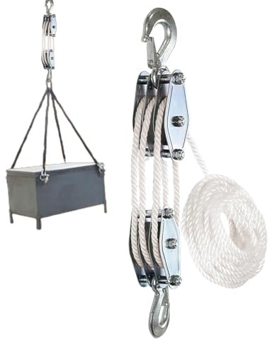 Hoist Pulley System - Wheel Block Pulley Hoist | Heavy-Duty 2200lbs Breaking Strength Rope Hoist Pulley, Wheel Block and Tackle System, 6:1 Lifting Power for Hunting Garage