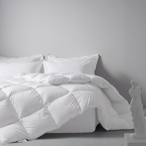 Edredón de cama súper king pesado, edredón de lujo de plumas de ganso blanco y plumón, 12 tog con carcasa 100% algodón, lavable a máquina, calidad de hotel, edredón de 260 x 220 cm con 8 pestañas en