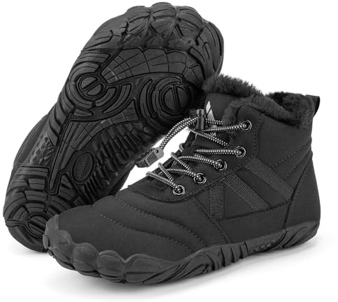Mishansha Barfußschuhe Kinder Winter Barfussschuhe Winterschuhe Jungen Mädchen Winterstiefel Gefüttert Wasserdicht Barfuß Kinderschuhe Wanderschuhe Schwarz, Gr.36 EU