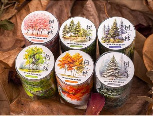 MisKepaa Pegatinas Scrapbooking Tape with Forest, 6 Rolls PET Washi Tape Set, Journaling Kit for Scrapbooking, Journaling, Bullet Journal, DIY Crafts, Gift Wrapping, Painting