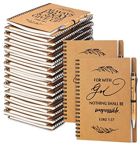 Kosiz 20 Pcs/ 10 Set Mother's Day Christian Gift Bulk A5 Spiral Notebook 5.5x8.3 Christian Prayer Journal Bible Ballpoint Pen Fathers Day Religious Gift for Women Sunday School Church Member (Brown)